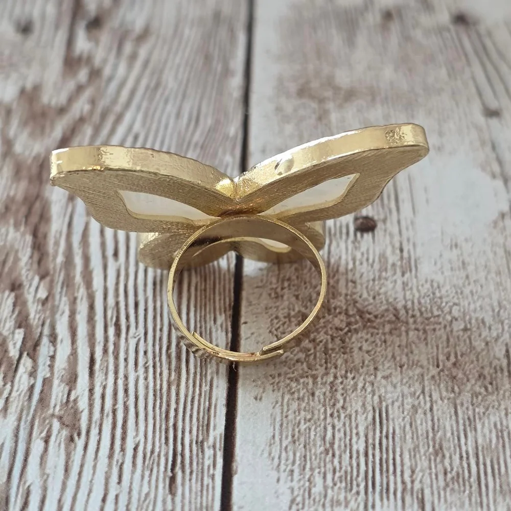 Women's Butterfly Ring Adjustable White and Gold